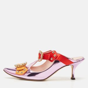 Dolce & Gabbana Tricolor Leather Crystal Embellished Buckle Detail Ankle Strap Mules Size 40, Sandals - Luxury Closet catalog