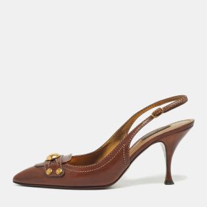 Dolce & Gabbana Brown Leather Logo Pointed Toe Slingback Pumps Size 38, Pumps - Luxury Closet catalog