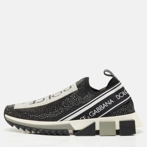 Dolce & Gabbana Black/White Knit Fabric Crystal Embellished Sorrento Slip On Sneakers Size 38.5, Athletic Shoes & Sneakers - Luxury Closet catalog