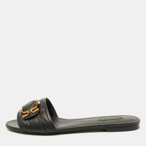 Dolce & Gabbana Black Leather Devotion Buckle Flat Slide Sandals Size 39, Sandals - Luxury Closet catalog