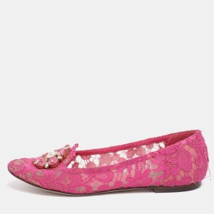Dolce & Gabbana Pink Lace Crystal Embellished Taormina Ballet Flats Size 38, Flats - Luxury Closet catalog