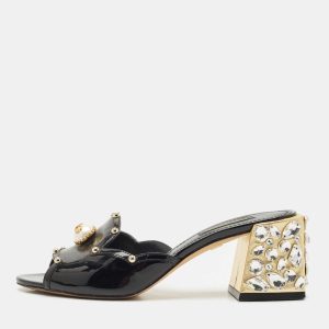 Dolce & Gabbana Black Patent Leather Crystal Embellished Slide Sandals Size 36.5, Sandals - Luxury Closet catalog