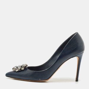 Dolce & Gabbana Navy Blue Lizard Embossed Leather Bellucci Pumps Size 41, Pumps - Luxury Closet catalog