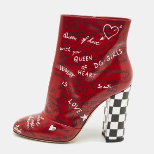 Dolce & Gabbana Red Leather Graffiti Ankle Boots Size 40.5, Boots - Luxury Closet catalog