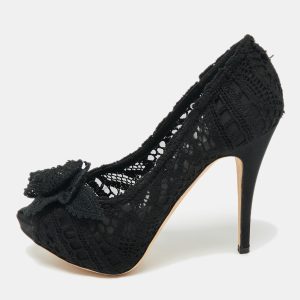Dolce & Gabbana Black Lace and Mesh Peep Toe Pumps Size 37, Pumps - Luxury Closet catalog