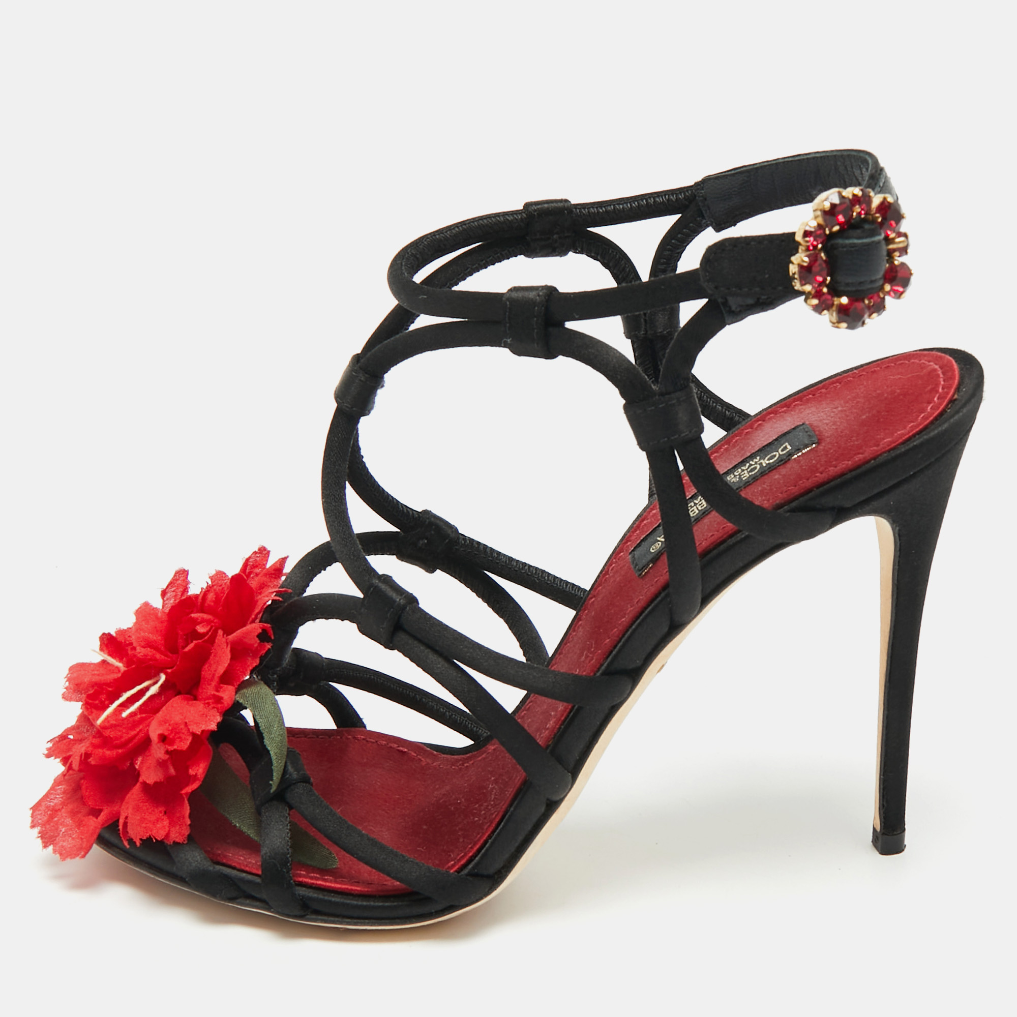 Dolce & Gabbana Black/Red Satin Ankle Strap Sandals Size 36, Sandals - Luxury Closet catalog