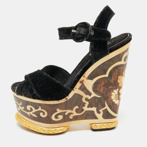 Dolce & Gabbana Navy Blue Velvet Ankle Strap Wedge Sandals Size 36, Sandals - Luxury Closet catalog