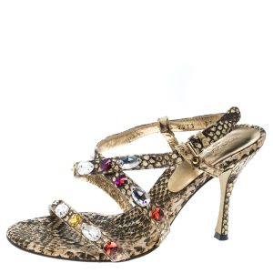Dolce & Gabbana Beige Python Crystal Embellished Slingback Sandals Size 37, Sandals - Luxury Closet catalog