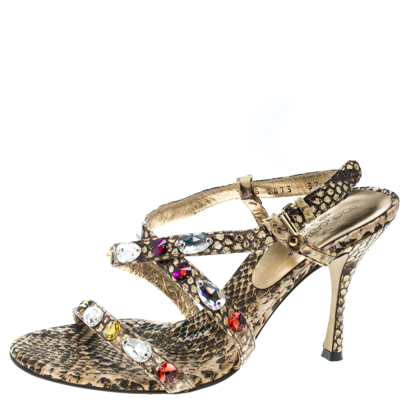 Dolce & Gabbana Beige Python Crystal Embellished Slingback Sandals Size 37, Sandals - Luxury Closet catalog