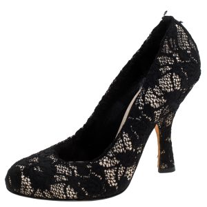 Dolce & Gabbana Black Lace Round Toe Pumps Size 38.5, Pumps - Luxury Closet catalog