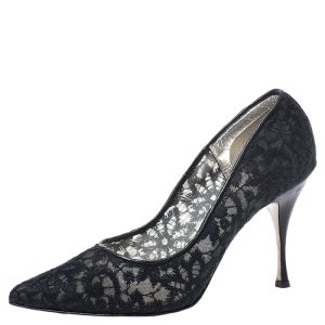 Dolce & Gabbana Black Embroidered Mesh And Leather Trim Pointed Toe Pumps Size 40, Pumps - Luxury Closet catalog