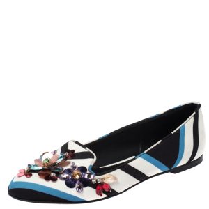 Dolce & Gabbana Multicolor Chevron Printed Fabric Crystal Embellished Pointed Toe Ballet Flats Size 36.5, Flats - Luxury Closet catalog