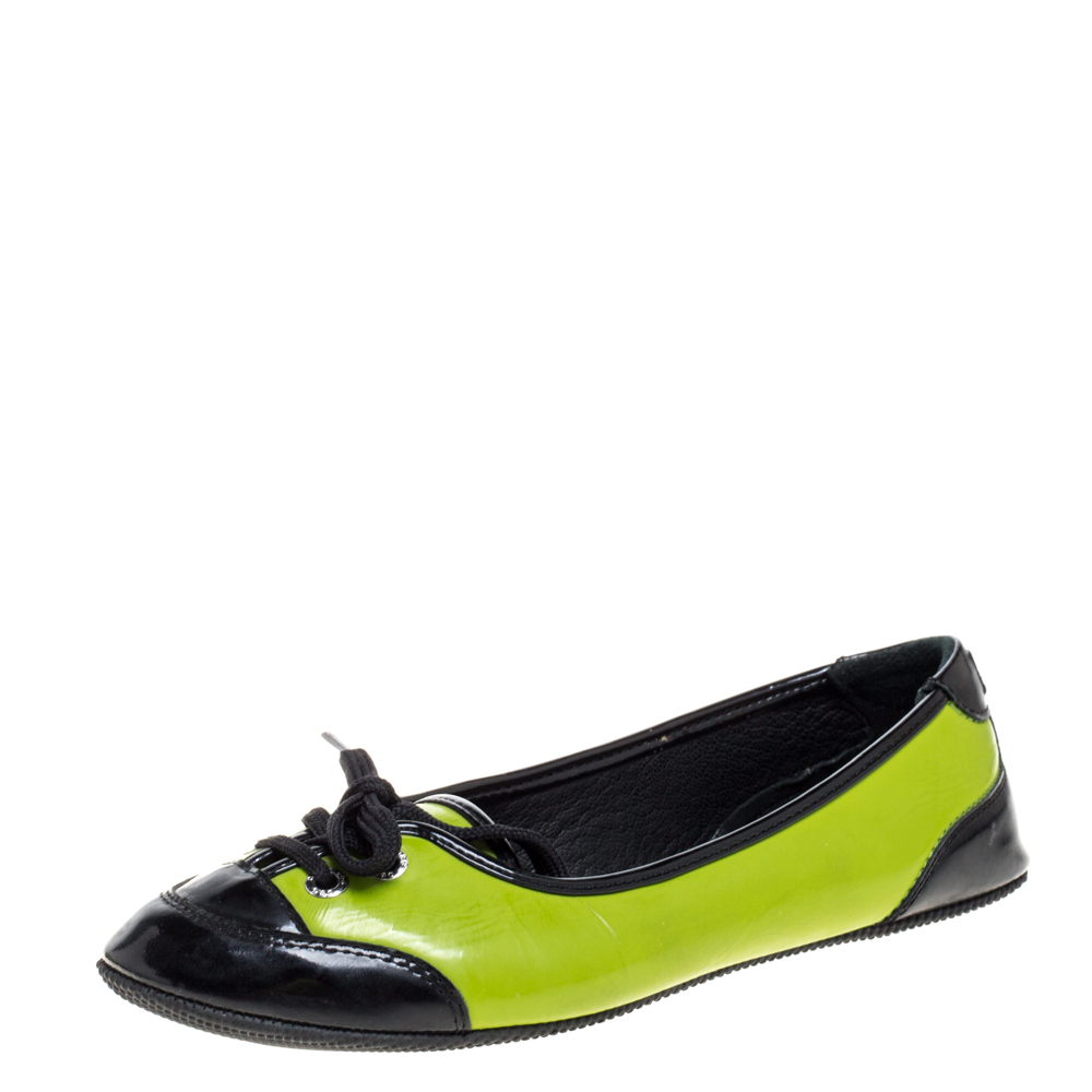 Dolce & Gabbana Green/Black Patent Leather Lace Detail Ballet Flats Size 35, Flats - Luxury Closet catalog