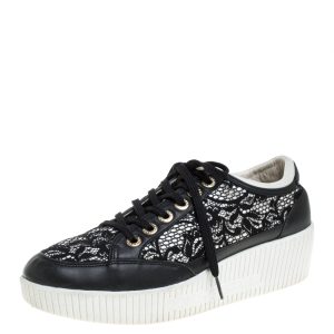 Dolce & Gabbana Black Leather/Lace, and Fabric Wedge Sneakers Size 38.5, Athletic Shoes & Sneakers - Luxury Closet catalog