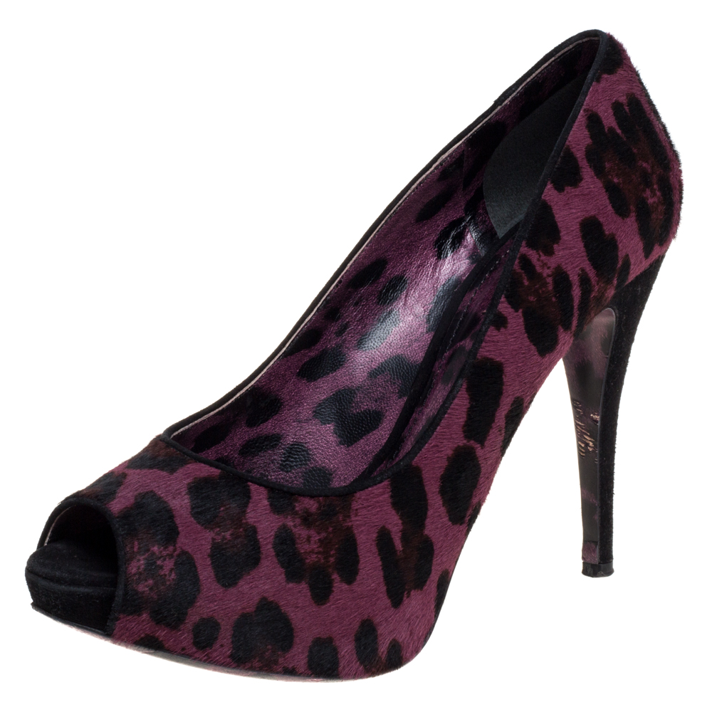 Dolce & Gabbana Purple Calf hair And Suede Leopard Print Peep Toe Pumps Size 40, Pumps - Luxury Closet catalog