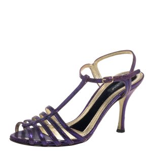 Dolce & Gabbana Purple Lizard Embossed Leather T Strap Sandals Size 36, Sandals - Luxury Closet catalog