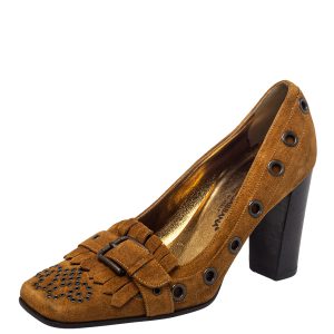 Dolce & Gabbana Brown Suede Block Heel Pumps Size 37, Pumps - Luxury Closet catalog