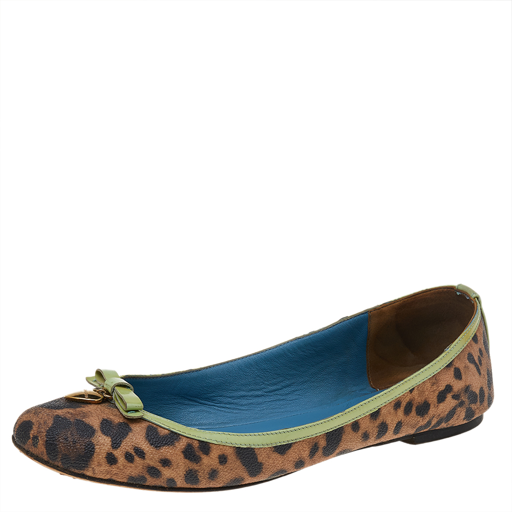 Dolce & Gabbana Brown/Green Leopard Print Coated Canvas And Patent Leather Ballet Flats Size 40, Flats - Luxury Closet catalog