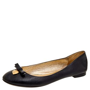 Dolce & Gabbana Black Lizard Embossed Leather Bow Detail Ballet Flats Size 37.5, Flats - Luxury Closet catalog