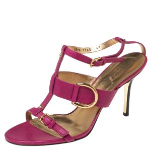 Dolce & Gabbana Pink Leather Buckle Details T-Strap Sandals Size 41, Sandals - Luxury Closet catalog