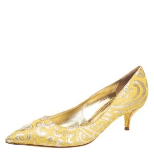 Dolce & Gabbana Yellow Brocade Fabric Pointed Toe  Pumps Size 40, Pumps - Luxury Closet catalog