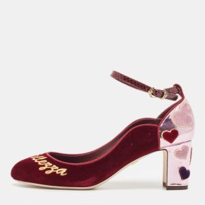 Dolce & Gabbana Burgundy Velvet L' Amore Block Heel Pumps Size 38, Pumps - Luxury Closet catalog