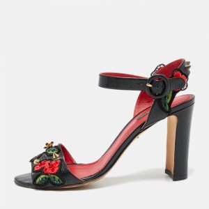 Dolce & Gabbana Black Lizard Embossed Carnation Heeled Sandals Size 40, Sandals - Luxury Closet catalog