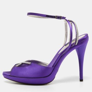 Dolce & Gabbana Purple Satin Crystal Embellished Ankle Strap Platform Sandals Size 41, Sandals - Luxury Closet catalog