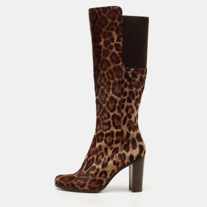Dolce & Gabbana Brown Leopard Print Suede Knee Length Boots Size 40, Boots - Luxury Closet catalog