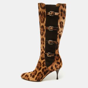Dolce & Gabbana Brown/Brown Leopard Print Calf Hair Knee Length Boots Size 41, Boots - Luxury Closet catalog