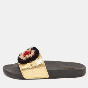 Dolce & Gabbana Gold Jacquard Embellished Slide Sandals Size 40, Sandals - Luxury Closet catalog