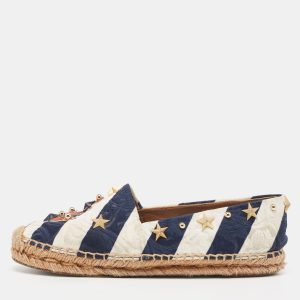 Dolce & Gabbana Navy Blue/White Striped Brocade Fabric Star Studded Espadrille Flats Size 36, Flats - Luxury Closet catalog