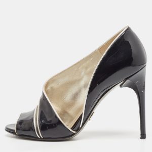 Dolce & Gabbana Black/Silver Patent and Leather Cut Out Peep Toe Pumps Size 37.5, Pumps - Luxury Closet catalog
