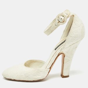 Dolce & Gabbana White Jacquard Fabric Ankle Strap Pumps Size 37, Pumps - Luxury Closet catalog