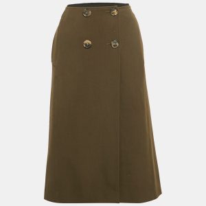 Dries van Noten Green Wool Drill Button Detail Midi Skirt L, Skirts - Luxury Closet catalog