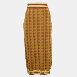 Dries van Noten Yellow/Brown Checked Knit Midi Skirt M, Skirts - Luxury Closet catalog