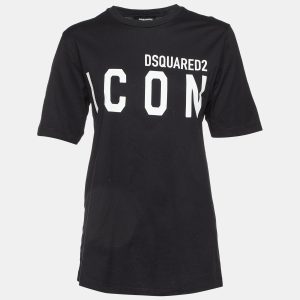 Dsquared2 Black Logo Printed ICON Cotton Regular Fit T-Shirt L, Shirts & Tops - Luxury Closet catalog
