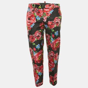 Dsquared2 Black Floral Print Silk Gabardine Pants S, Clothing - Luxury Closet catalog