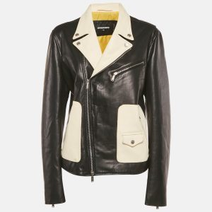 Dsquared2 Black/White Leather Biker Jacket XL, Coats & Jackets - Luxury Closet catalog
