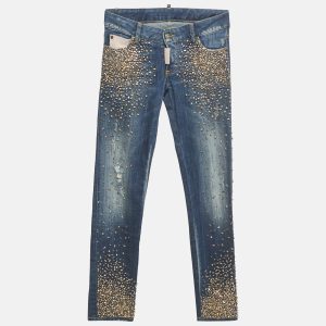 Dsquared2 Blue Embellished Denim Skinny Cropped Jeans S Waist 28", Jeans - Luxury Closet catalog