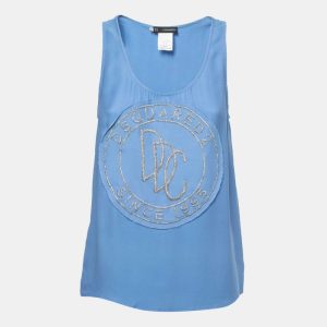 Dsquared2 Blue Logo Embellished Crepe Tank Top S, Shirts & Tops - Luxury Closet catalog