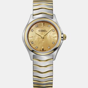 Ebel Champagne 18k Yellow Gold Stainless Steel Wave Lady 1216569 Quartz Women's Wristwatch 30 mm, Watches - Luxury Closet catalog