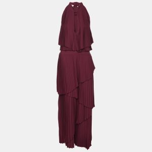 Elie Saab Burgundy Polyester Halterneck Pleated Long Dress M, Dresses - Luxury Closet catalog