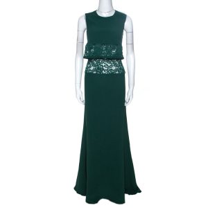 Elie Saab Green Crepe Lace Insert Sleeveless Maxi Dress XS, Dresses - Luxury Closet catalog