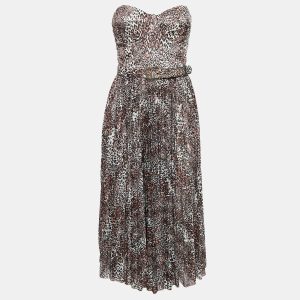 Elisabetta Franchi Brown Leopard Print Off-Shoulder Belted Midi Dress L, Dresses - Luxury Closet catalog