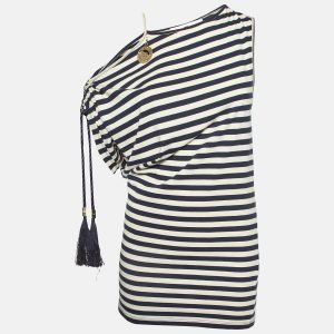 Elisabetta Franchi Jeans Marine Blue Striped Jersey Asymmetric Top M, Shirts & Tops - Luxury Closet catalog