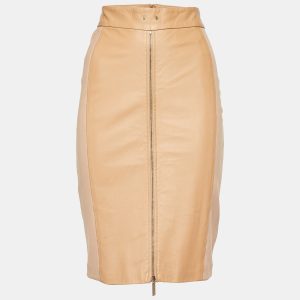 Elisabetta Franchi Gold Beige Leather & Jersey Pencil Skirt L, Skirts - Luxury Closet catalog