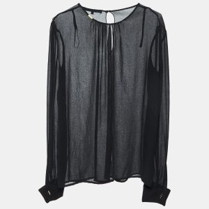 Elisabetta Franchi Black Chiffon Back Slit Detail Sheer Blouse L, Shirts & Tops - Luxury Closet catalog