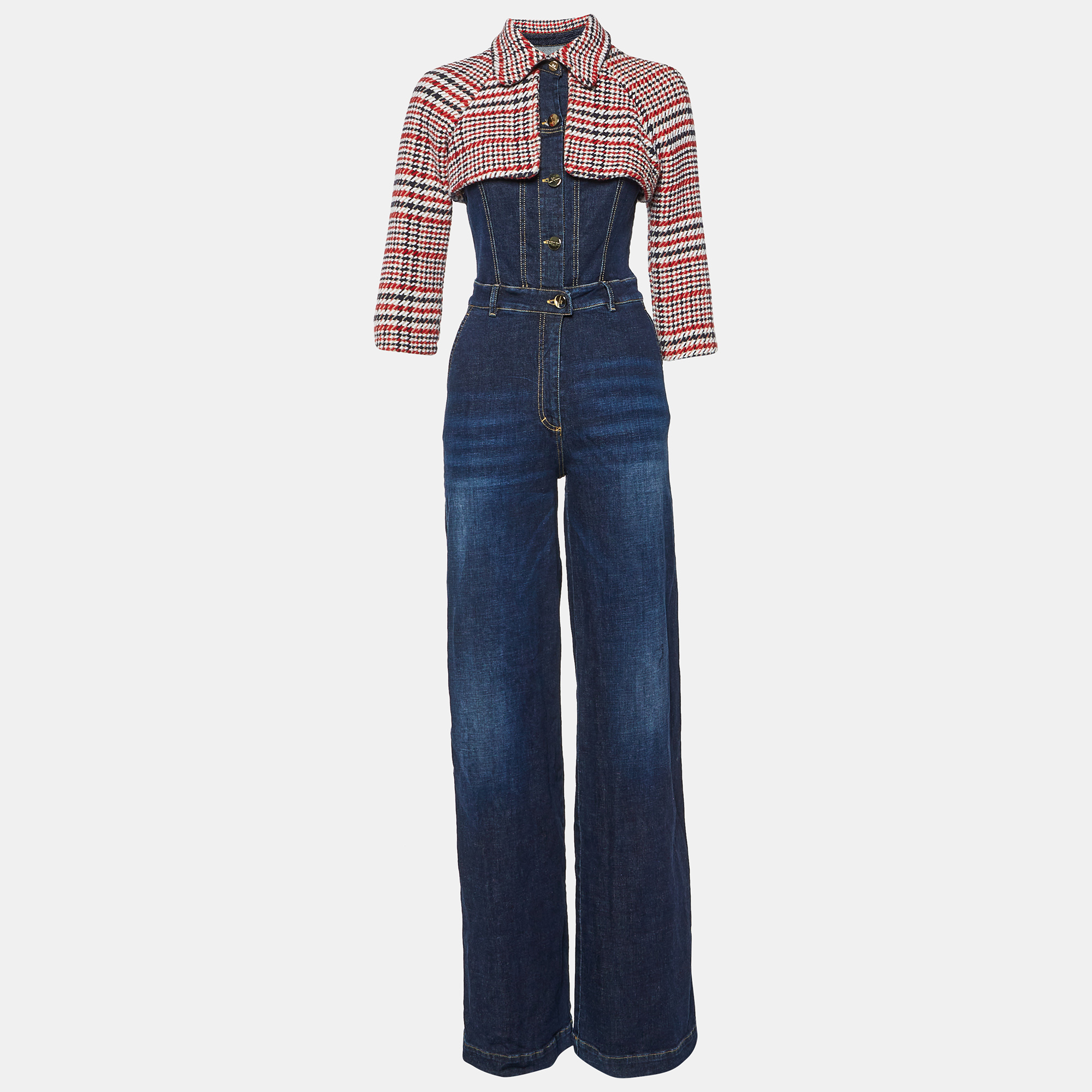 Elisabetta Franchi Blue Denim Tweed Trim Jumpsuit L, Suits - Luxury Closet catalog