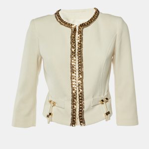 Elisabetta Franchi Gold Cream Cady Chain Trim Jacket M, Coats & Jackets - Luxury Closet catalog